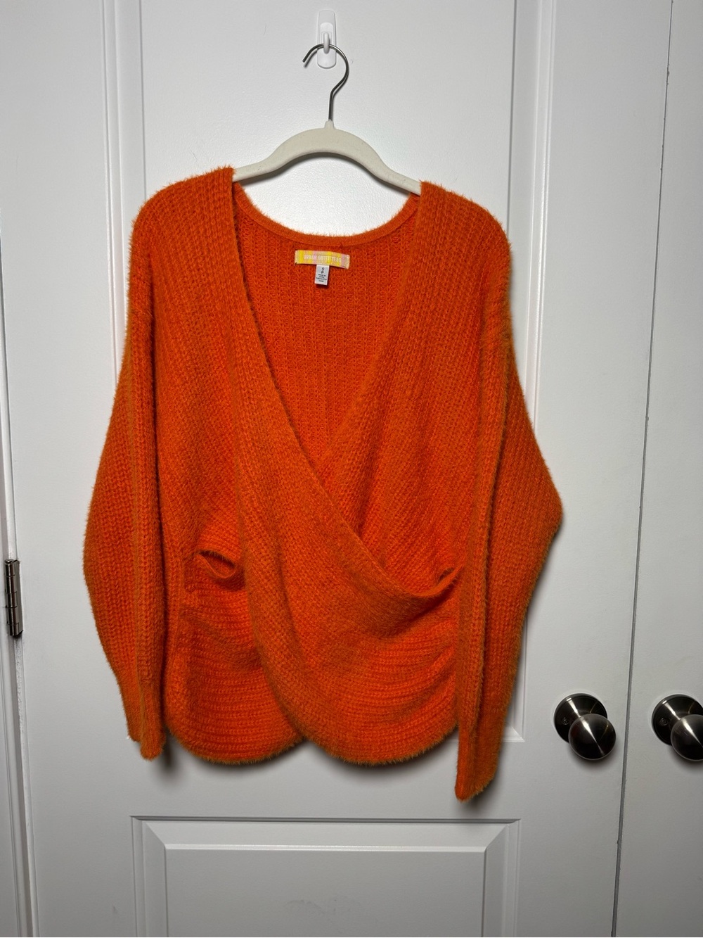Urban Outfitters Kane Wrap Sweater S Orange Fuzzy Reversible
